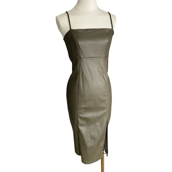 NWT Express Body Contour Faux Leather Cami Midi Dress Olive Green Small - Picture 7 of 13